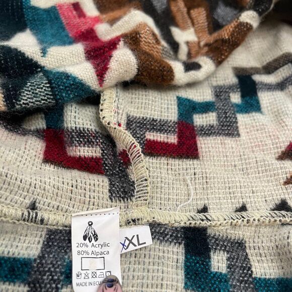 Handmade Alpaca Boho Geometric Full Zip Unisex Hoodie Jacket Size XXL - Picture 5 of 8